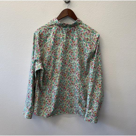 Lands End Button Up Shirt Womens Size 18 Green Floral No Iron Supima Cotton - Picture 3 of 7